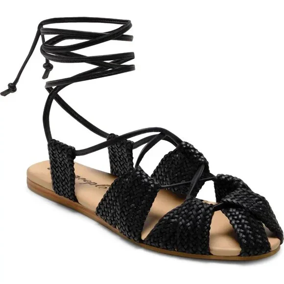 FREE PEOPLE Sunny Gilly Flats Wrap SANDALS Size 9 Black Woven Leather NEW $128 - Picture 4 of 15